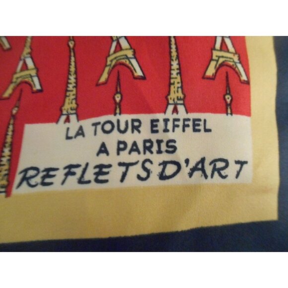 Paris Scarf La Tour Eiffel Reflets D'Art Red Gold 35" Square Estate Find - Picture 3 of 4
